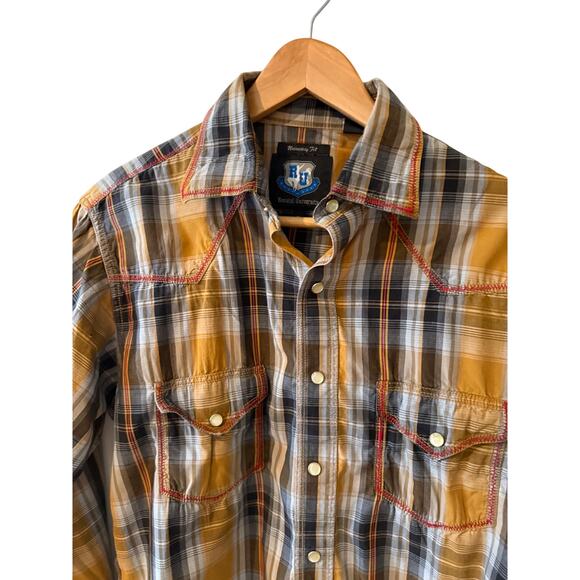 Resistol University Western Pearl Snap Button Down Shirt Mustard Plaid M - Picture 2 of 6